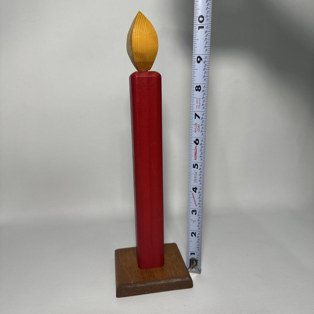 Handcrafted Wooden Faux Red Candle Table Decor Holiday Cottage Rustic Country